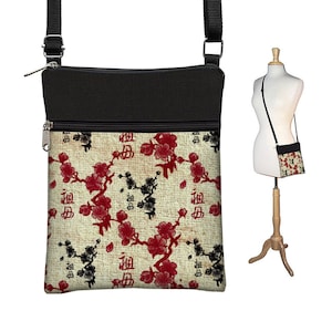 Sac à bandoulière en tissu japonais Sac à main à bandoulière floral Petit sac de voyage Sac d'art asiatique Fleurs de cerisier, Cadeaux japonais QCK