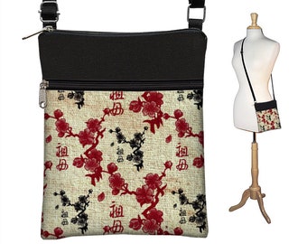 Japanese Fabric Crossbody Bag  Floral Cross Body Purse  Shoulder Bag  Small Travel Bag   Asian Art Bag  Cherry Blossom, Japanese Gifts QCK