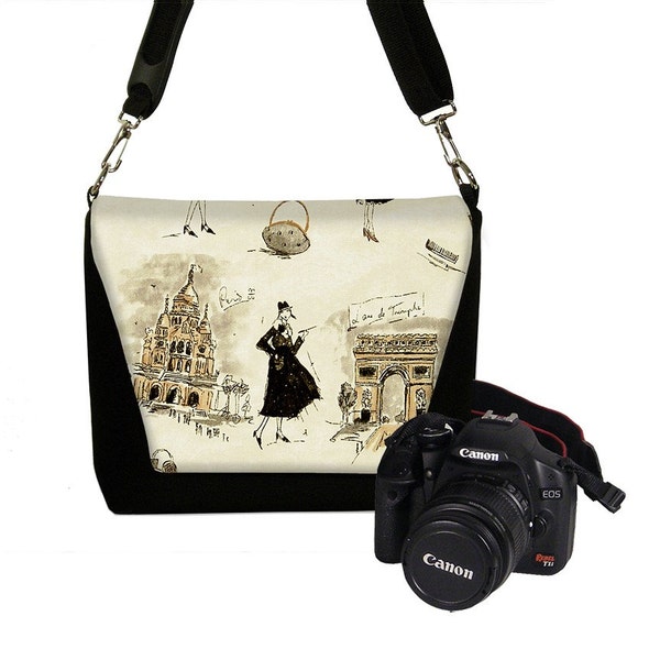 Digital SLR Camera Bag DSLR Camera Bag Purse Womens Camera Bag Case Zipper Padded   - DELUXE Tres Chic Black - InStock