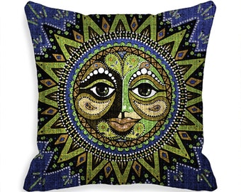 Indoor Outdoor Pillow Cover  Bohemian Blue Moon Art Pillow Cover  Zipper Closure  14x14  16x16  18x18, 20x20, 22x22, 24x24,  MTO