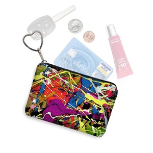 Porte-cartes de crédit Porte-monnaie Porte-clés Porte-cartes de visite coloré Éclaboussures de peinture Jackson Pollock rouge violet bleu jaune vert RTS