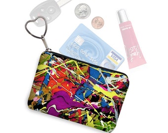 Credit Card Holder Coin Purse Keychain Key Fob Colorful Business Card Case Paint Splatter Jackson Pollock  red purple blue yellow green RTS