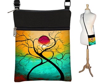 MadArt Small Sling Bag Crossbody Purse in Twisting Love    Shoulder Cross Body Bag    eReader Case Cover  blue yellow  aqua RTS