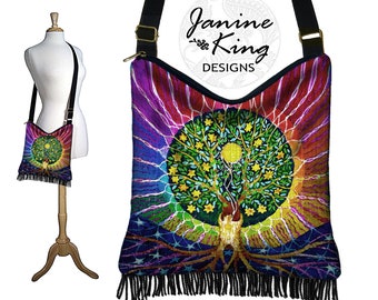 Sac d'art arbre de vie sac hobo coloré sac à main sac hippie sac à main bandoulière sac bohème sac à main bohème franges bleu vert rouge jaune RTS