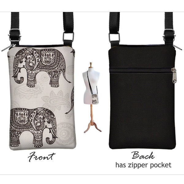 Funda de tela para iPhone iphone 13 X XR Funda Sling Bag Elephant Monedero para teléfono celular, Bolso cruzado pequeño, Bolsillo con cremallera, gris negro QCK