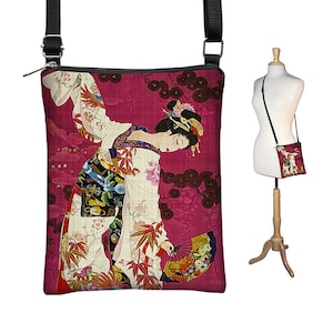 Red Geisha Crossbody Bag Japanese Fabric Bag Small Crossbody Bags for Women Asian Art Cross Body Purse Boho Shoulder Bag black RTS