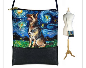 SG German Shepherd Gift Small Crossbody Bag Starry Night Cell phone purse Mini shoulder bag Van Gogh Dog Lover Gift blue black RTS