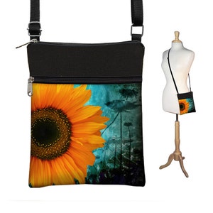 Small Cross Body Purse   Hipster Crossbody Bag  Sling Shoulder Bag   eReader case cover   Rustic Sunflower Floral  blue, yellow, black RTS