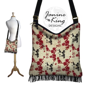 Hippie Bag  Fringe Purse  Bohemian Hobo Bag  Crossbody Purse  Shoulder Bag  Japanese Fabric Bag, Japanese gifts, Asian Art, red black RTS