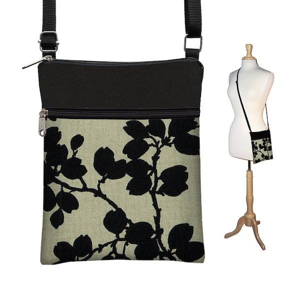 Sling Bag Shoulder Purse Cross Body Bag Small Travel Purse Zipper Fits eReaders Pods Black Floral  RTS