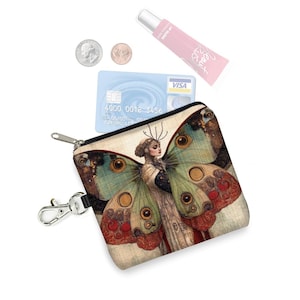 Luna Moth Pequena Bolsa com Zíper Porta-Moedas Chaveiro Art Nouveau Borboleta Tecido Chaveiro Porta-Cartão de Crédito Luna Moth Presentes para Mulheres RTS