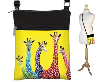 Clara Nilles Sling Bag Shoulder Purse Cross Body Bag Small Travel Purse Zipper - Jelly Bean Giraffes  cute yellow purse MTO