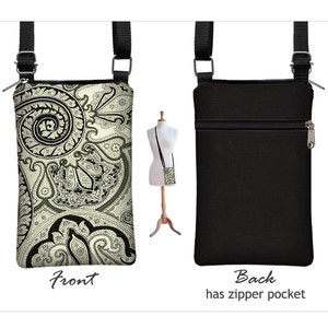 Custodia per iPhone 13, X, XR Mini borsa a tracolla, porta cellulare Paisley Piccola borsa a tracolla, tessuto nero bianco grigio QCK