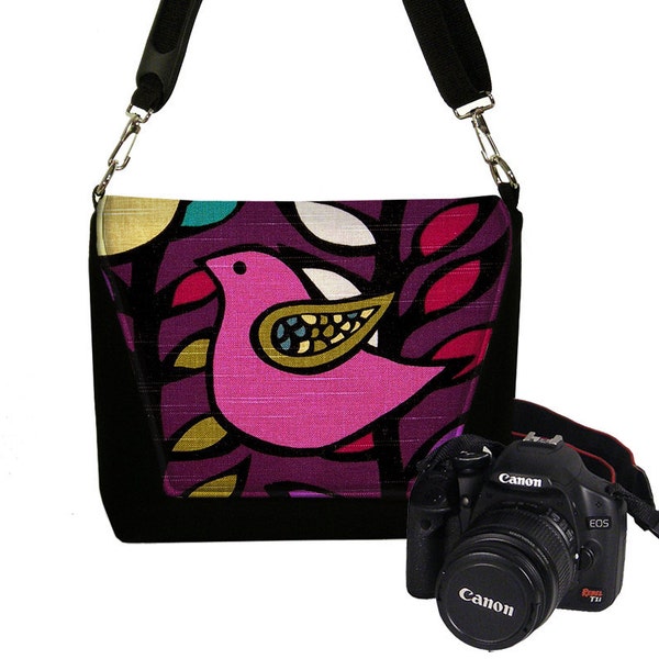 CLEARANCE Padded Camera Bag DSLR Camera Bag Slr Camera Bag Purse Deluxe Cute Bird Violet Teal  RTS