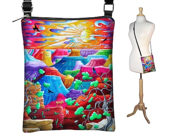 MD Grand Canyon Art Whimsical Fabric Handbags  Small Crossbody Bags for Women  Cross Body Purse  Shoulder Bag  blue pink green orange MTO