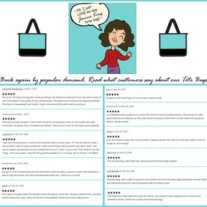 Puede incluir: Una colecci&oacute;n de rese&ntilde;as de clientes sobre bolsas de mano. Las rese&ntilde;as destacan la calidad, la artesan&iacute;a y la funcionalidad de las bolsas. Las rese&ntilde;as van acompa&ntilde;adas de una ilustraci&oacute;n de dibujos animados de una mujer sosteniendo una bolsa de mano.