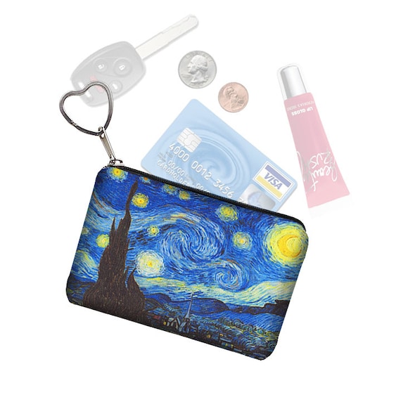 Starry Night Small Zipper Pouch Coin Purse Keychain Key Fob 