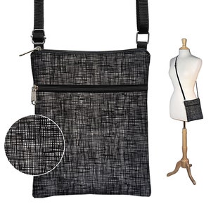 Unisex Crossbody Bag  Minimalist Fabric Travel Bag  Black Cross Body Bag   Shoulder Bag Purse   zipper pocket  black and white RTS