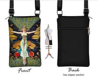 Art Deco Flapper crossbody cell phone purse  iPhone 13 pro case  Boho iPhone xr case  Butterfly Gifts  cellphone bag with strap   RTS