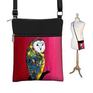 Bolso bandolera pequeño Clara Nilles, bolso bandolera, bolso de hombro para mujer, bolsos de tela, cartera para pasaporte, búho, rojo, amarillo, azul, RTS