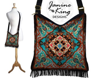 Bohemian Hippie Bag Hobo Purse Crossbody Bag Gyspy Bag Fringe Purse Handbag Kaleidoscope Mandala turquoise blue orange red MTO