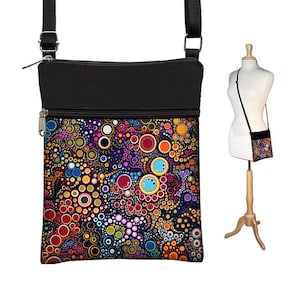 Small Cross Body Purse  Crossbody Bag Sling Shoulder Bag Fits eReaders Colorful Dots Bubbles  orange blue purple red yellow green QCK