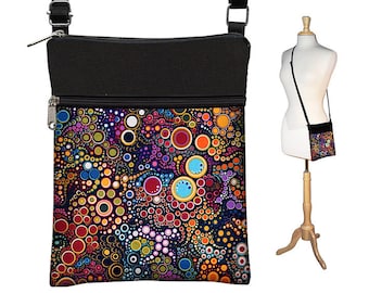 Small Cross Body Purse  Crossbody Bag Sling Shoulder Bag Fits eReaders Colorful Dots Bubbles  orange blue purple red yellow green QCK