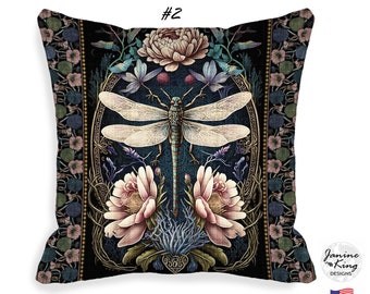Indoor Outdoor Pillow Cover Dragonfly Art Nouveau Decor Zippered  Pillow Bohemian Dragonfly Gifts 16x16 18x18 20x20 22x22 24x24 MTO