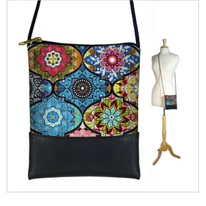 Kleine Umhängetasche mit Veganem Leder Umhängetaschen für Damen Bunte Stofftasche Schwarz Boho Tasche Kleine Reisetasche blau oliv RTS