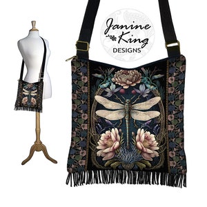 Dragonfly Gifts Small Crossbody Bags for Women Art Nouveau Crossbody Bag Dragonfly Fabric Bag Black Cross Body Purse Boho Shoulder Bag RTS image 5