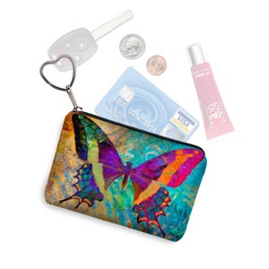 ✽✽✽オーダー専用✽✽✽ Handmade Orange Japanese Floral Zip Coin Purse w/ Key Chain 4.5