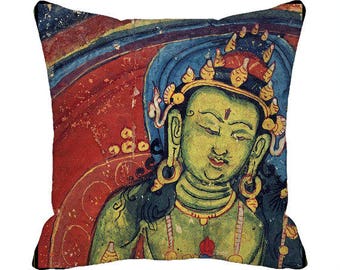 Indoor Outdoor Throw Pillow Cover 18 x 18 inch  20x20  22x22  16x16  Boho Buddha Bohemian Asian Art red blue green gold hidden zipper MTO