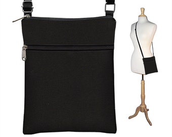Small Crossbody Bags  Unisex Travel Bag  Passport Holder  Solid Black Fabric Handbags  Minimalist Cross Body Purse Shoulder Bag Silver QCK