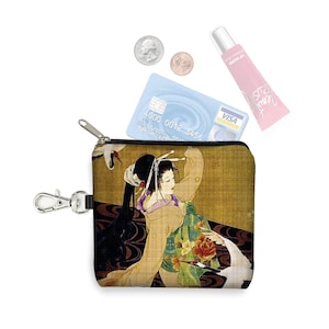Petite pochette Geisha dorée porte-monnaie porte-clés Art asiatique tissu japonais porte-clés porte-cartes de crédit cadeau pour elle RTS