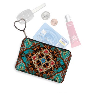 Klein zakje met rits Portemonnee sleutelhanger sleutelhanger Boho visitekaarthouder Boho-mandala Caleidoscoop turkoois blauw oranje rood RTS