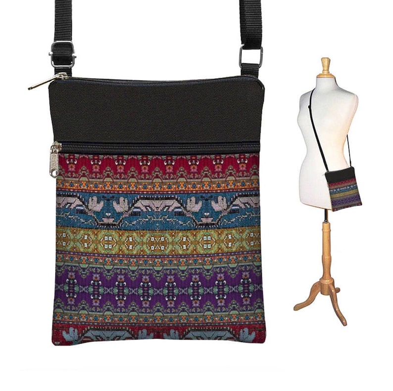 Small Crossbody Bag Bohemian Bag Cross Body Purse Boho Fabric Handbags Kilim Shoulder Bags Turkish Tapestry Bag red purple QCK image 1