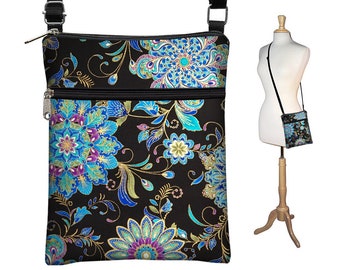 LAST ONE Small Crossbody Bag Black Cross Body Purse  Shoulder Bag Purse Blue Boho Floral Fabric Handbags Travel Bag   purple QCK