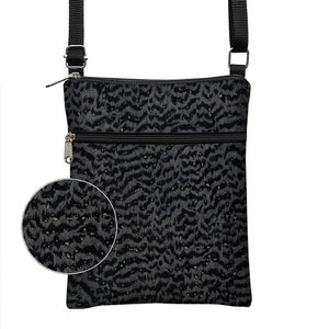 Minimalist Travel Bag fits iPad Mini  & eReaders  Black Crossbody Bag  Animal Print Fabric Cross Body Purse  Small Shoulder Bag  gray QCK