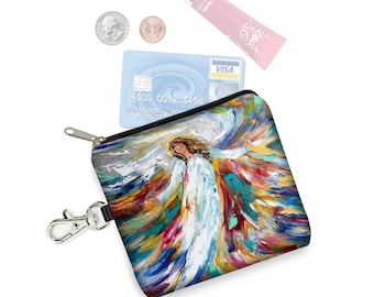 KT Angel Coin Purse Keychain  Small Zipper Pouch  Angel Gifts  Cute Key Fob Card Holder  Angel Art Impressionism  Purse Organizer QCK