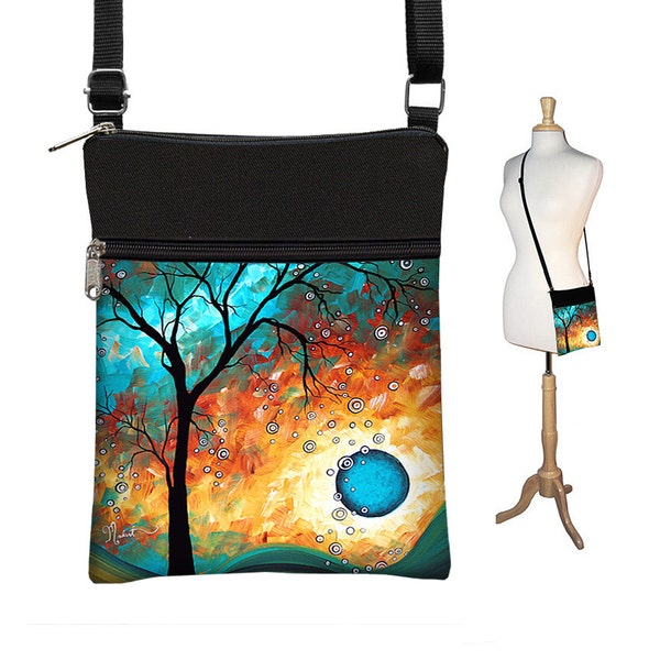 MadArt Sling Bag Shoulder Purse Cross Body Bag Small Travel Purse Zipper  Fits eReaders Aqua Burn RTS