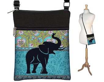 Elephant Small Crossbody Hipster Bag, Cross Body Shoulder Bag,  eReader Case Cover, hippie floral paisley, blue green black RTS