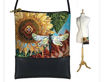 Dragonfly Gifts, Cross body bag, Boho sling bag, Bohemian Purse, Cell phone purse, Small shoulder bag, Sunflower Gifts,  red black gold RTS