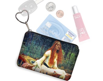 Small Zipper Pouch  Waterhouse Lady of Shallot  Pre-Raphaelite Art Fabric Coin Purse  Keychain  Credit Card Holder  Purse Organizer RTS