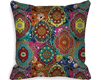 Indoor Outdoor Pillow Cover  Colorful Bohemian Fabric Pillow Cover with  Zipper Closure  14x14  16x16  18x18  20x20, 22x22, 24x24,  MTO