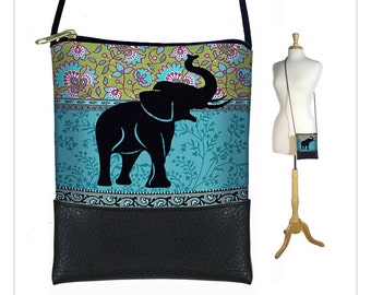 Elephant Small Cross Body Purse  Hipster Shoulder Bag  Mini Crossbody Bag fits iPhone 8 - 12  hippie floral paisley  blue green RTS