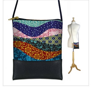 Asian Patchwork Fabric Cross body bag  Boho sling bag  Colorful Cell phone purse   Small shoulder bag  blue pink purple teal red RTS