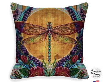 14 inch Indoor / Outdoor Pillow Cover 18 inch, Bohemian Dragonfly Gifts, Art Pillow Cover w/ Zipper, 14x14 14 x 14 QCK