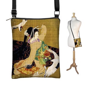 Gold Geisha Crossbody Bag Japanese Fabric Bag Small Crossbody Bags for Women Asian Art Cross Body Purse Boho Shoulder Bag black RTS