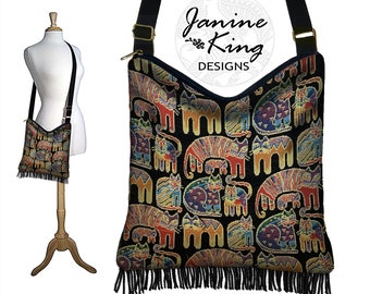 Laurel Burch Cats Tapestry Bag Purse  Vintage Tapestry Fabric Crossbody Bag Cat Lover Gifts Cross Body Hobo Bag with Zipper Fringe Purse QCK