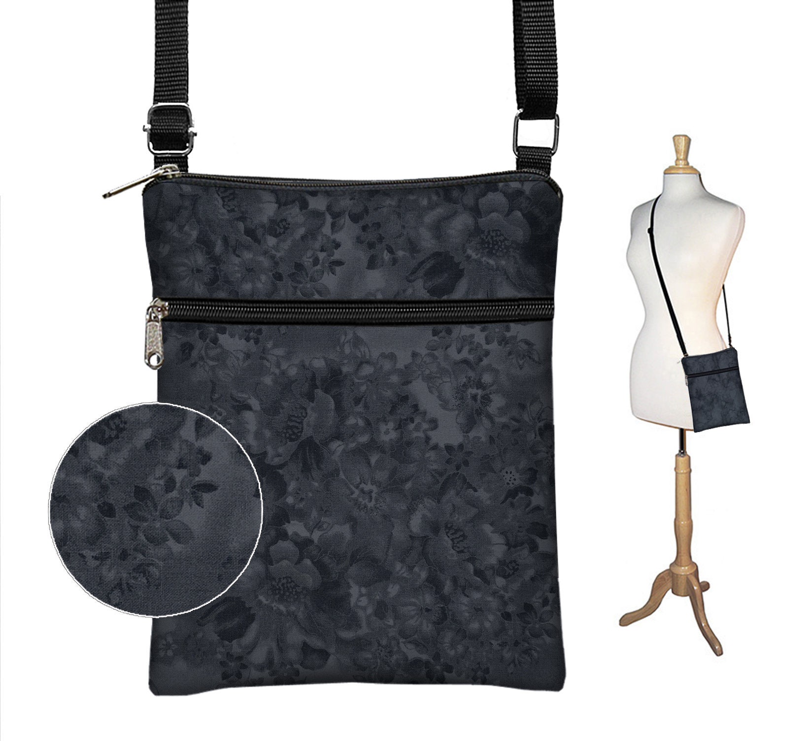 Subtle Floral Crossbody Bag Fits iPad Mini Black Cross Body -  UK